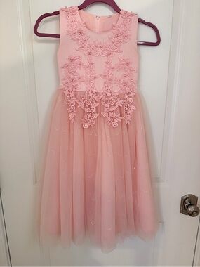 Girls' Pink Floral Lace Tulle Dress